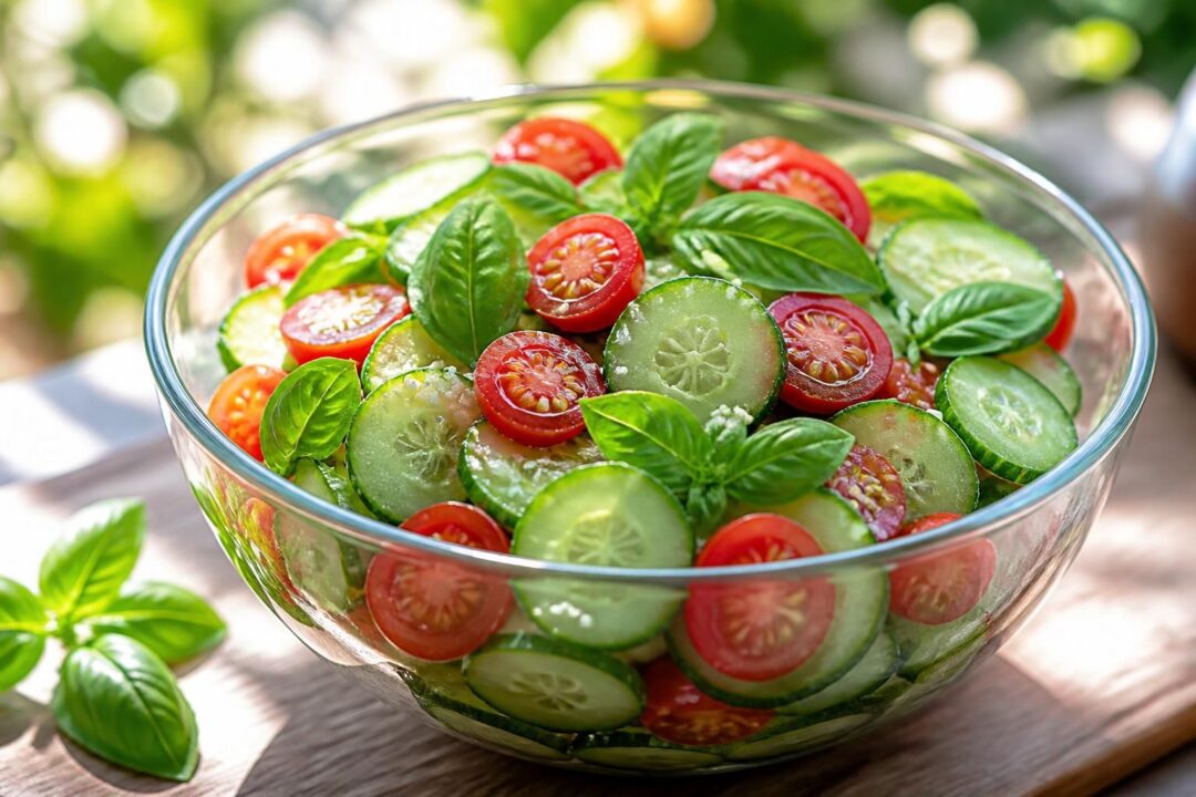 découvrez la recette fraîche et légère de la salade de mini-concombres et tomates, parfaite pour un repas sain et savoureux.
